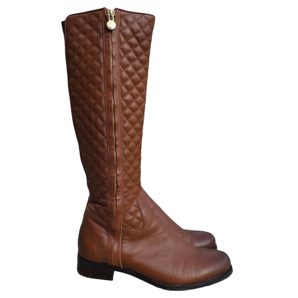 Sole Mani Women's Quilted Gabi Leather Boot In Cognac, Size 9.5M - Picture 1 of 16